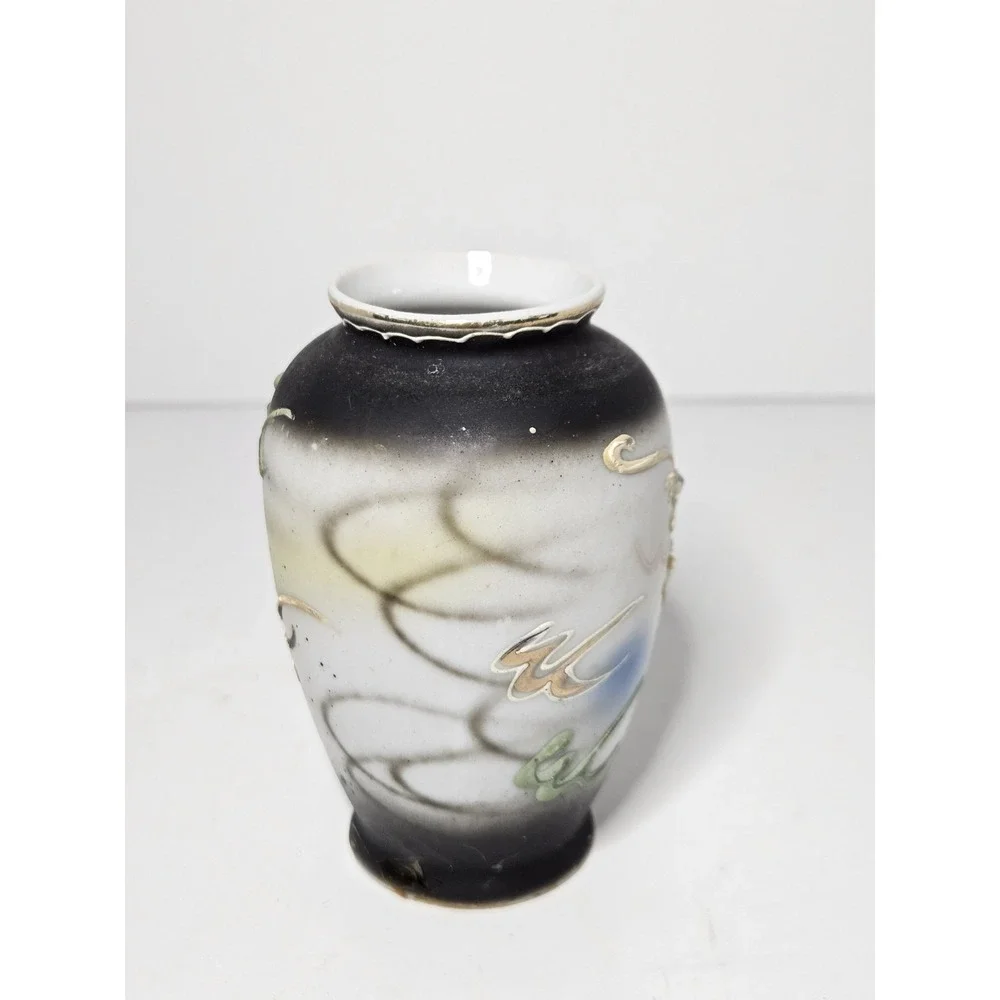 Vtg Japan Moriage Dragonware Porcelain Vase 3D Raised Slip Dragon Gold Trim 4in